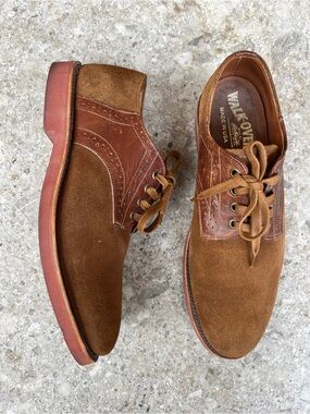 Walk Over Saddle Oxford Brown Suede Derby Shoes Leather Made in USA Dress Work